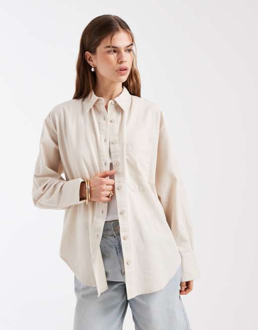 ASOS DESIGN - Camicia oversize misto lino colore naturale