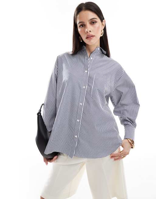 ASOS DESIGN - Camicia oversize navy a righe