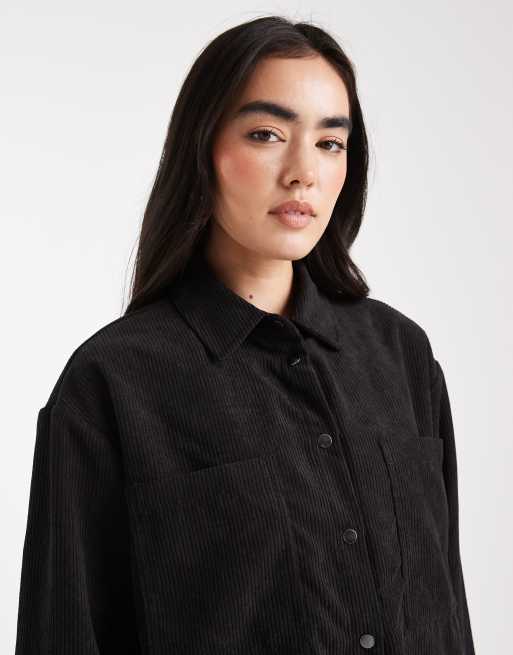 ASOS DESIGN - Camicia oversize nero slavato in velluto a coste, 3 di 4