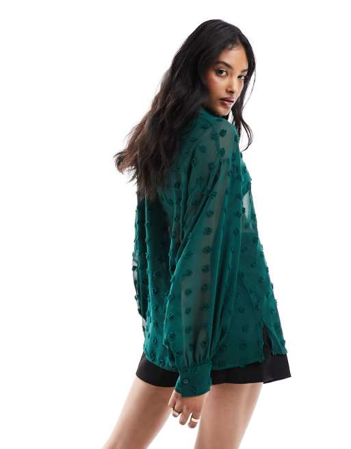 ASOS DESIGN Camicia oversize plumetis verde bosco