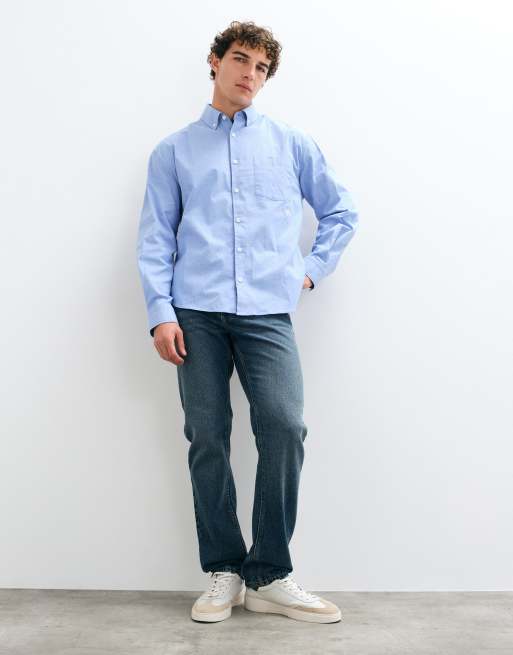 ASOS DESIGN camicia oversize ricamata con fondo arrotondato blu, 2 di 5