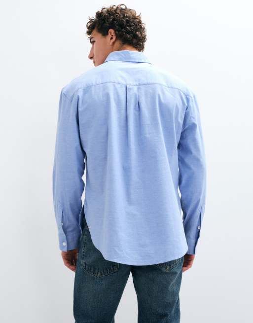 ASOS DESIGN camicia oversize ricamata con fondo arrotondato blu, 5 di 5