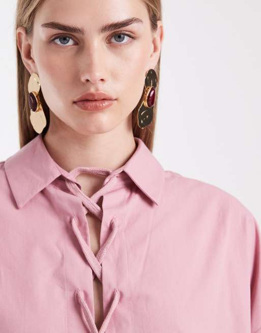 ASOS DESIGN - Camicia oversize rosa con lacci, 3 di 4