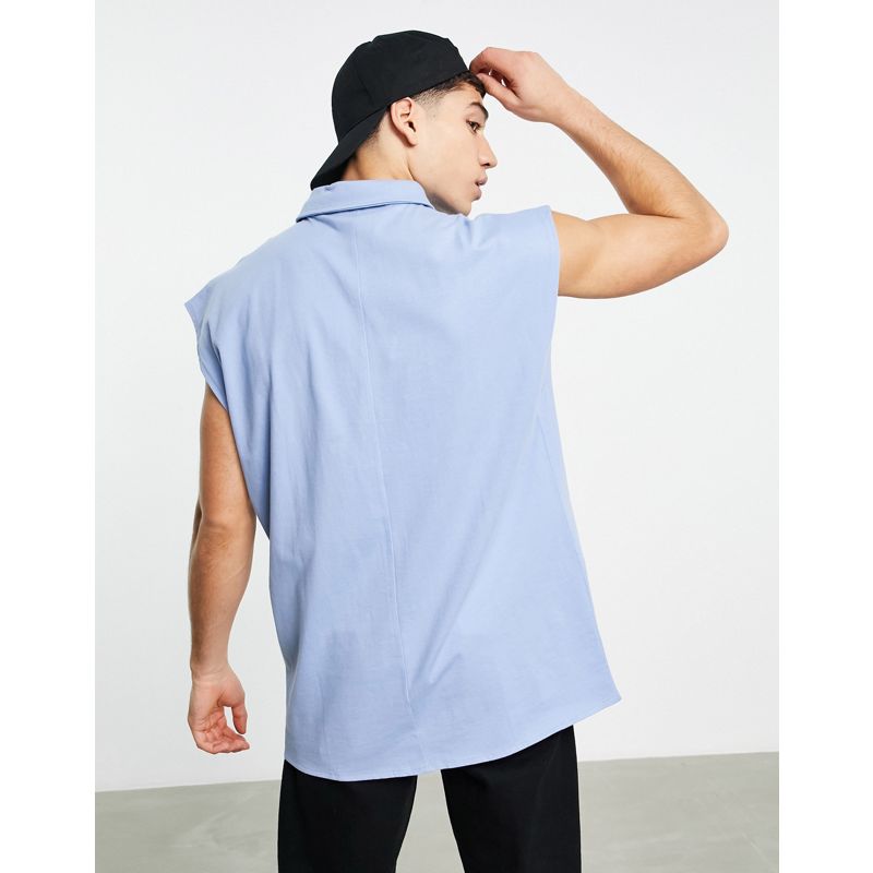 gnYdu Camicie tinta unita DESIGN - Camicia oversize senza maniche in jersey a coste, colore blu