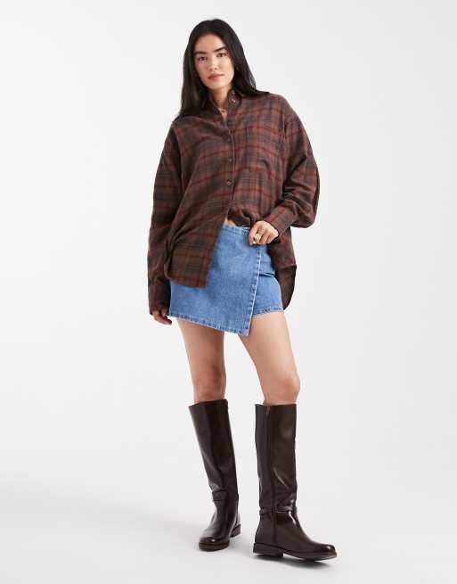 ASOS DESIGN - Camicia oversize spazzolata marrone a quadri, 2 di 4