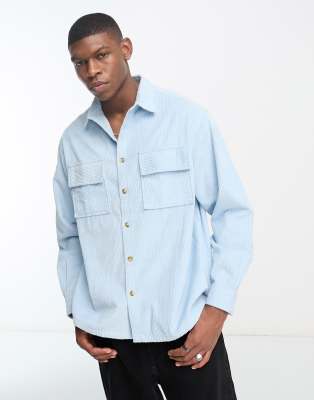 Camicia oversize squadrata a coste larghe azzurra-Blu - ASOS DESIGN Camicia donna  - immagine1