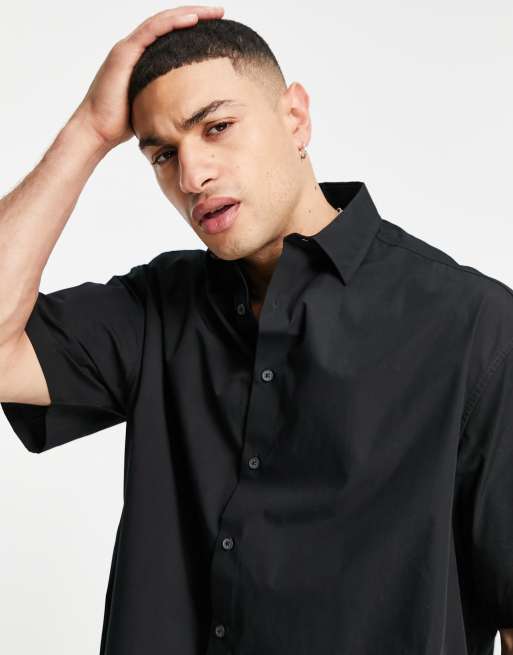 ASOS DESIGN Camicia oversize squadrata a maniche corte nera