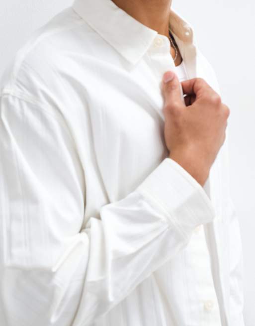 ASOS DESIGN camicia oversize squadrata a righe in popeline bianca, 3 di 5