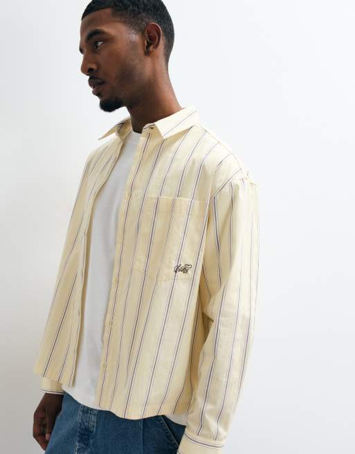 ASOS DESIGN camicia oversize squadrata a righe in popeline con rever e ricamo giallo, 5 di 5