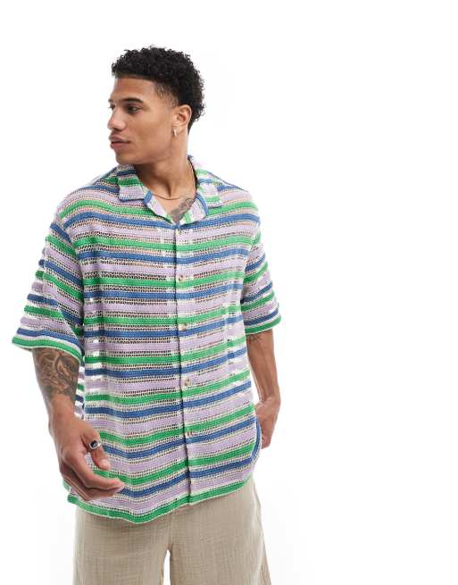 ASOS DESIGN - Camicia oversize squadrata all'uncinetto con rever