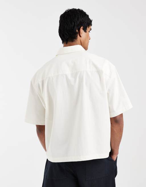 ASOS DESIGN - Camicia oversize squadrata beige con stampa sul petto, 5 di 5