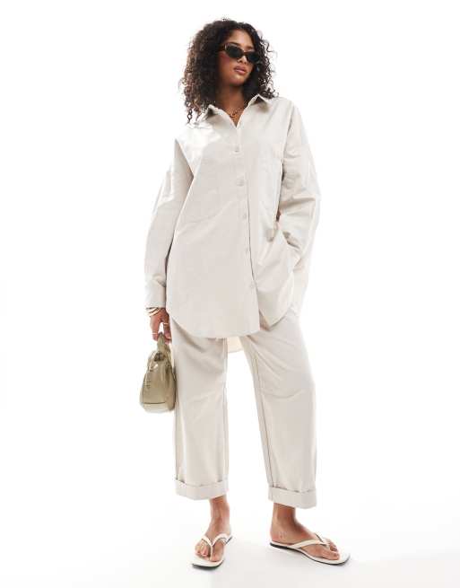 ASOS DESIGN - Camicia oversize squadrata beige in coordinato