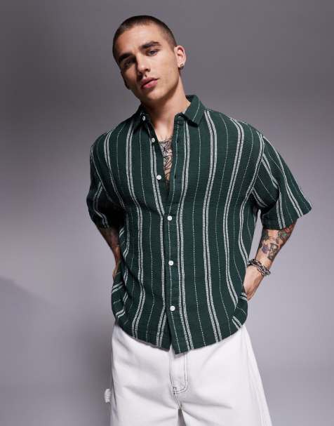 ASOS DESIGN - Camicia oversize squadrata bianca e verde a righe - view 1