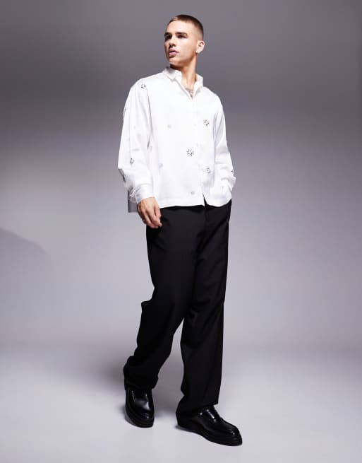 ASOS DESIGN - Camicia oversize squadrata bianca in raso decorata, 2 di 4