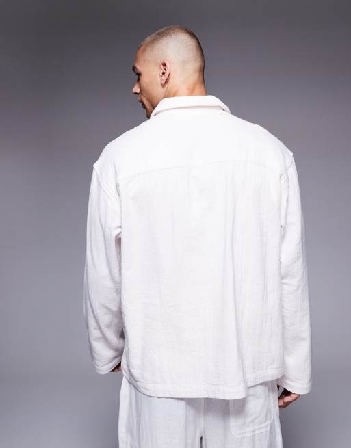 ASOS DESIGN - Camicia oversize squadrata bianco sporco con stampa sul petto, 5 di 5