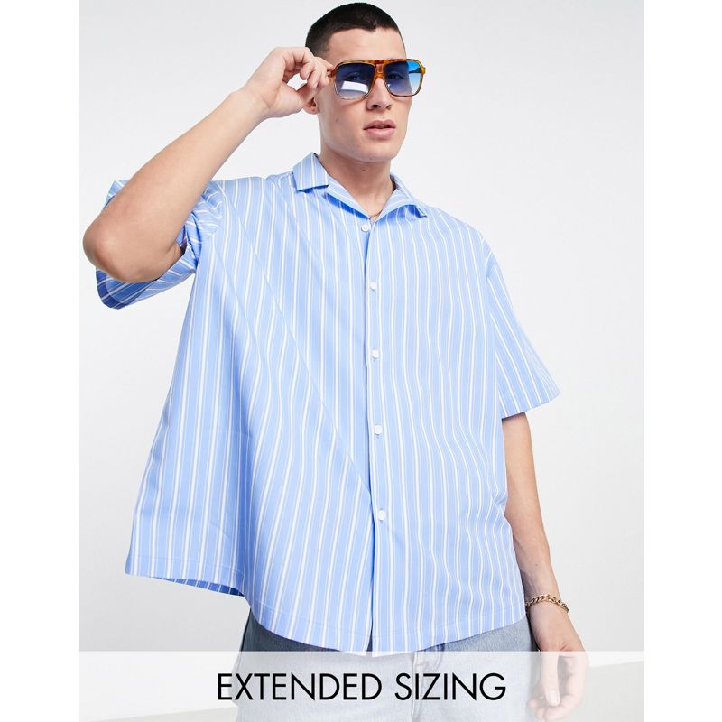 Uomo 4yKoY DESIGN - Camicia oversize squadrata blu a righe con rever