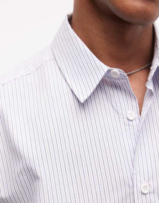 ASOS DESIGN - Camicia oversize squadrata blu a righe con stampa sul retro, 5 di 5