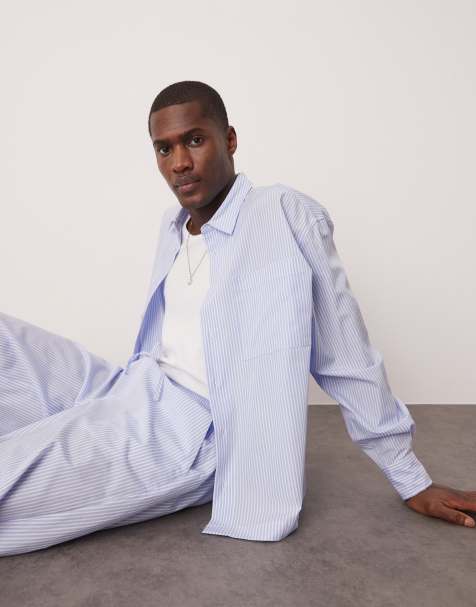 ASOS DESIGN - Camicia oversize squadrata blu a righe in coordinato - view 1