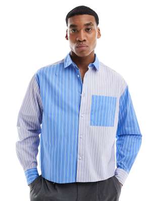 ASOS DESIGN - Camicia oversize squadrata blu con righe tagliate 