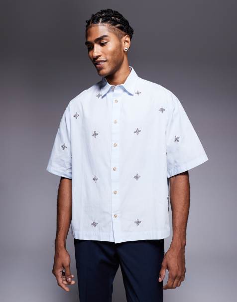 ASOS DESIGN - Camicia oversize squadrata blu decorata - view 1