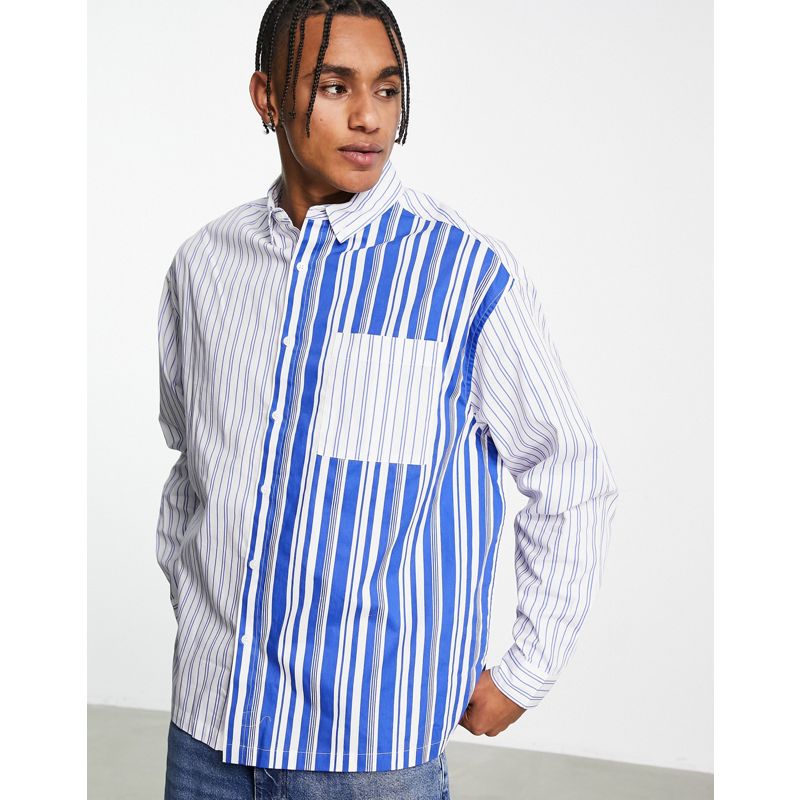 Camicie Camicie stampate DESIGN - Camicia oversize squadrata blu e bianca patchwork a righe