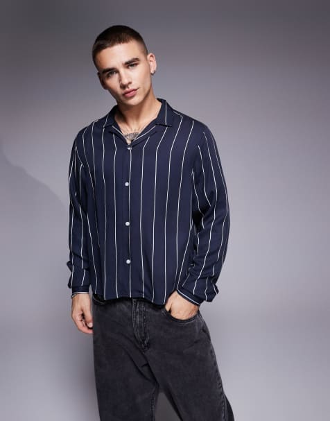 ASOS DESIGN - Camicia oversize squadrata blu navy a righe - view 1