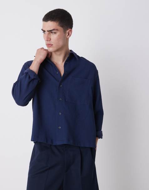 ASOS DESIGN - Camicia oversize squadrata blu navy increspata - view 1