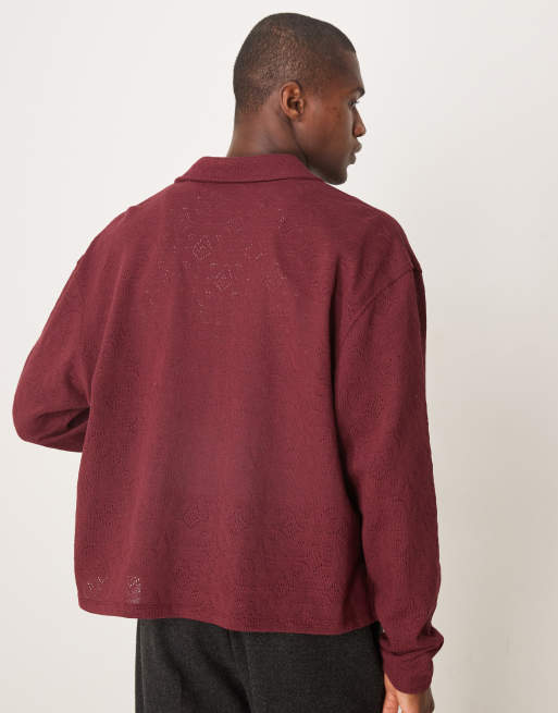 ASOS DESIGN - Camicia oversize squadrata bordeaux in maglia estiva, 3 di 4
