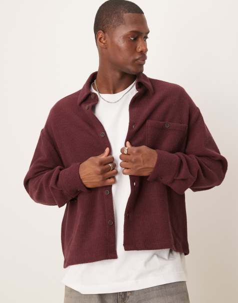 ASOS DESIGN - Camicia oversize squadrata bordeaux testurizzata bouclé - view 1