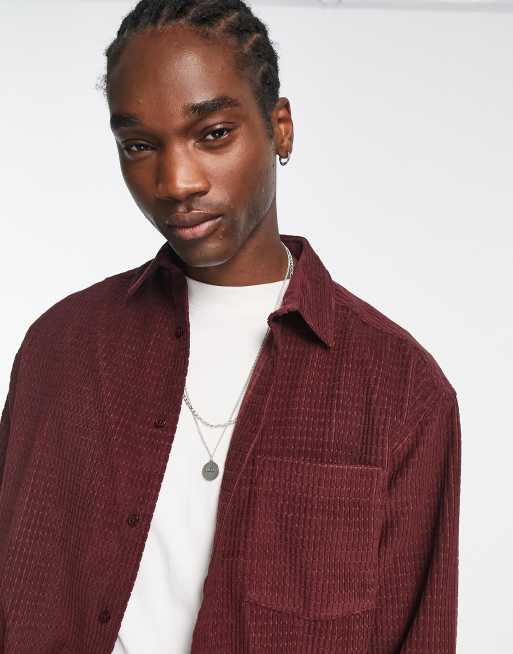 ASOS DESIGN - Camicia oversize squadrata color mora in velluto a coste testurizzato, 2 di 4