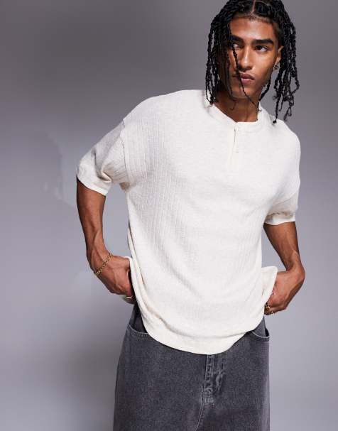 ASOS DESIGN - Camicia oversize squadrata color panna effetto lino con collo serafino - view 1
