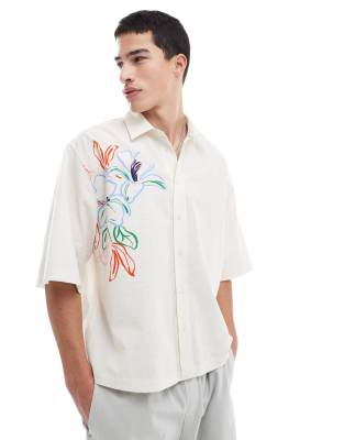 ASOS DESIGN - Camicia oversize squadrata color pietra con stampa a fiori - view 1