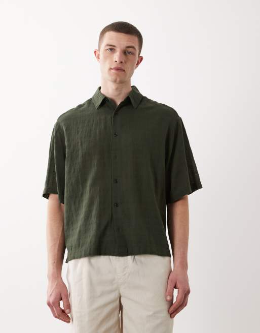  ASOS DESIGN - Camicia oversize squadrata color verde scuro in misto lino