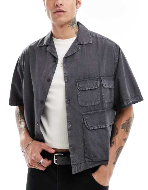 ASOS DESIGN - Camicia oversize squadrata con colletto con rever nera con tasche - view 1