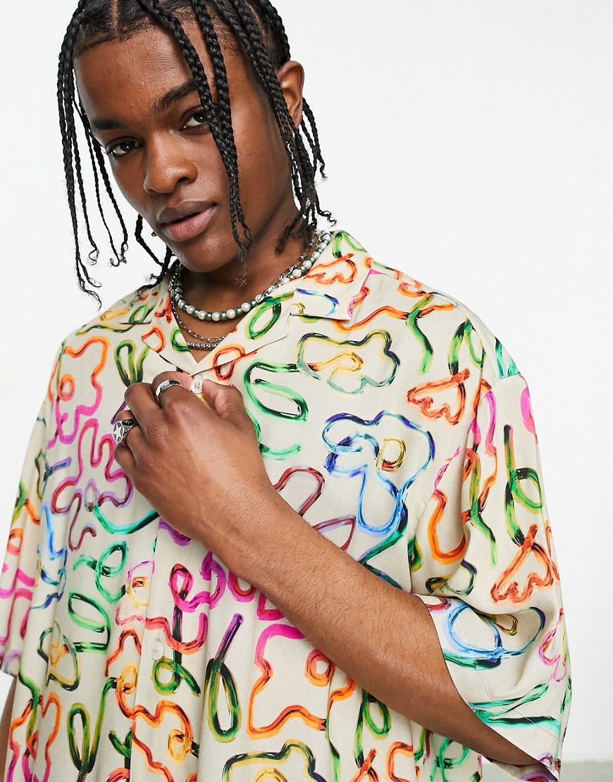 Camicia oversize squadrata con stampa cromata a fiori e rever in coordinato-Multicolore - ASOS DESIGN Camicia donna  - immagine2