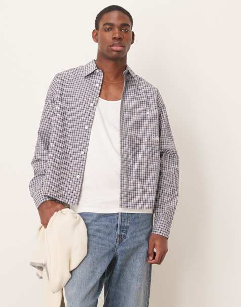 ASOS DESIGN - Camicia oversize squadrata grigia a quadri con ricamo sulla tasca - view 1