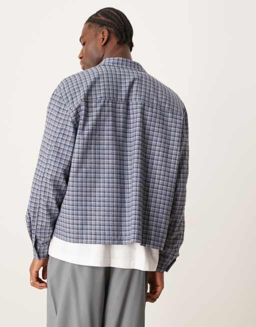 ASOS DESIGN - Camicia oversize squadrata in flanella blu a quadri, 3 di 4