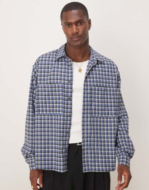 ASOS DESIGN - Camicia oversize squadrata in flanella blu a quadri - view 1