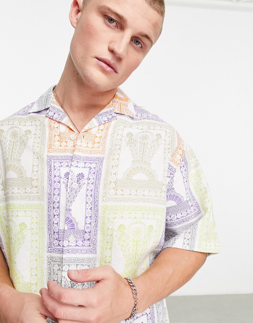 Camicia oversize squadrata in lino con stampa stile cartolina e rever-Multicolore - ASOS DESIGN Camicia donna  - immagine2