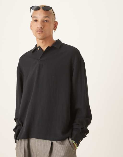 ASOS DESIGN - Camicia oversize squadrata in lino nera