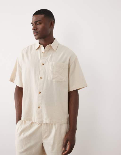 ASOS DESIGN - Camicia oversize squadrata in misto lino color naturale in coordinato