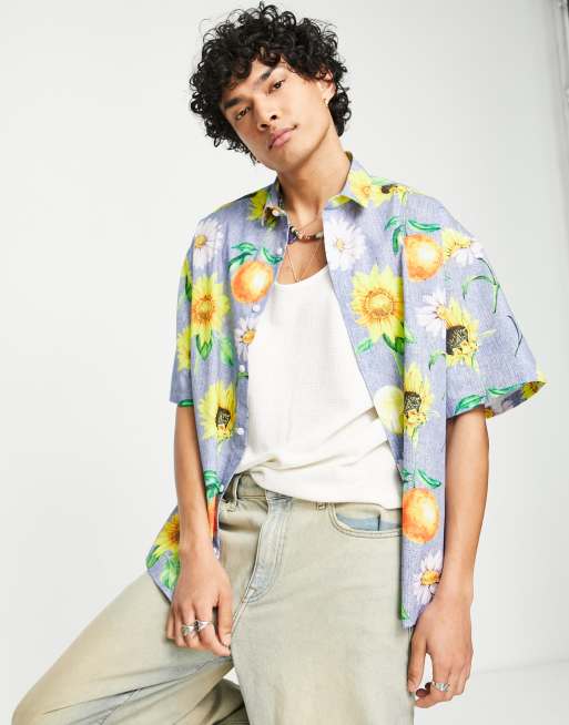 ASOS DESIGN - Camicia oversize squadrata in misto lino con stampa di frutti