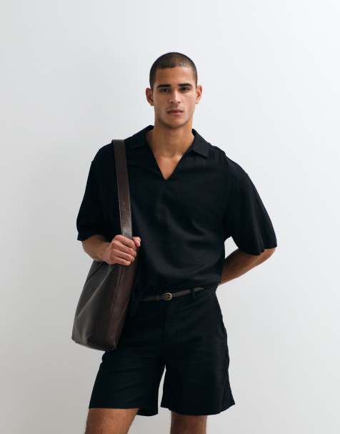 ASOS DESIGN - Camicia oversize squadrata in misto lino nera in coordinato - view 1
