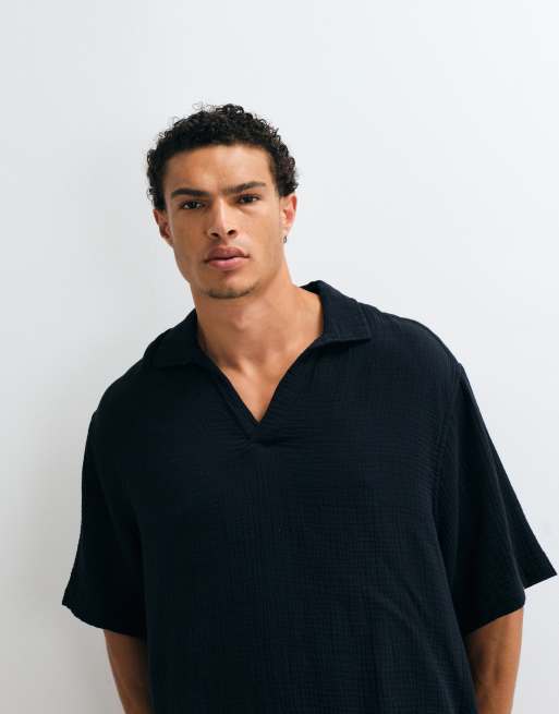 ASOS DESIGN - Camicia oversize squadrata in mussola nera, 3 di 5