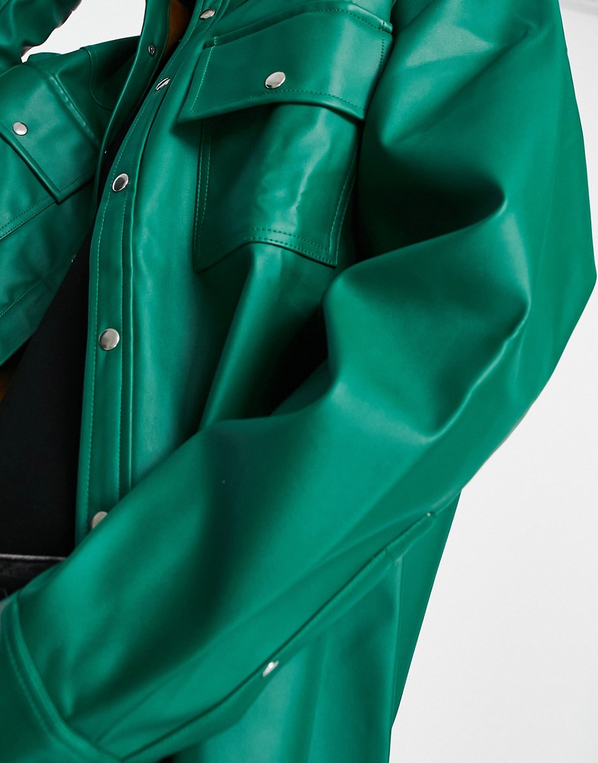 Camicia oversize squadrata in pelle sintetica verde - ASOS DESIGN Camicia donna  - immagine3