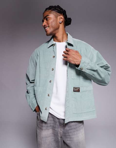 ASOS DESIGN - Camicia oversize squadrata in tessuto a coste verde con stemma - view 1