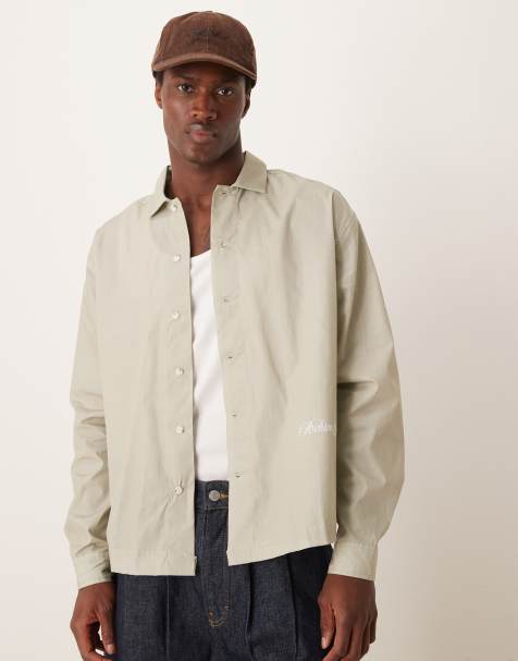 ASOS DESIGN - Camicia oversize squadrata kaki chiaro con ricamo - view 1