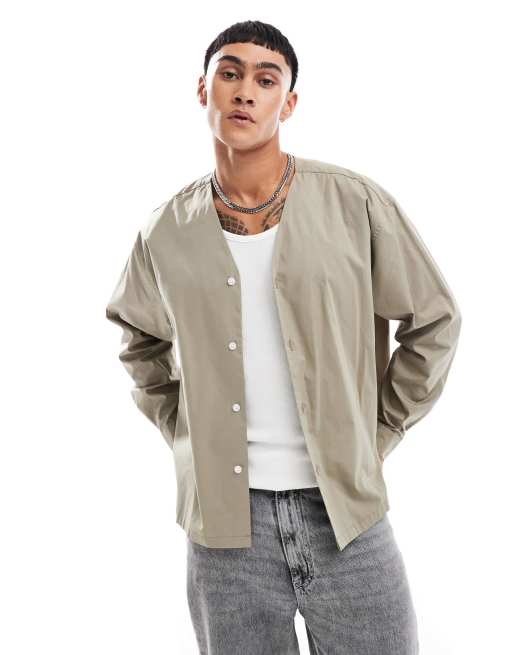ASOS DESIGN - Camicia oversize squadrata kaki con colletto stile baseball
