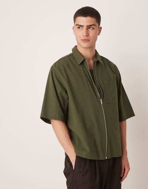 ASOS DESIGN - Camicia oversize squadrata kaki con zip - view 1