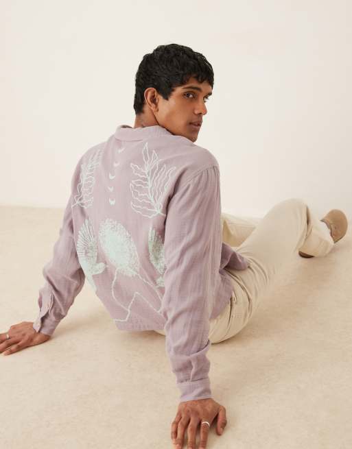 ASOS DESIGN - Camicia oversize squadrata lilla testurizzata con dettagli stampati
